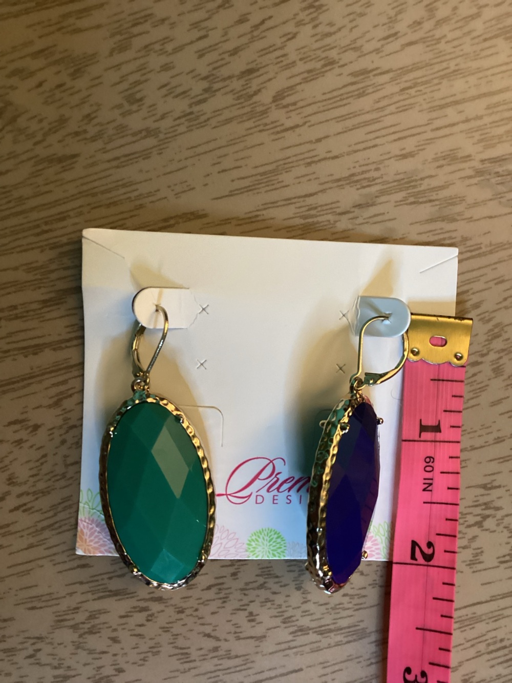 Premier Designs Cece Reversible Gold Tone Earrings Lapis Blue/Turquoise New - Picture 6 of 6
